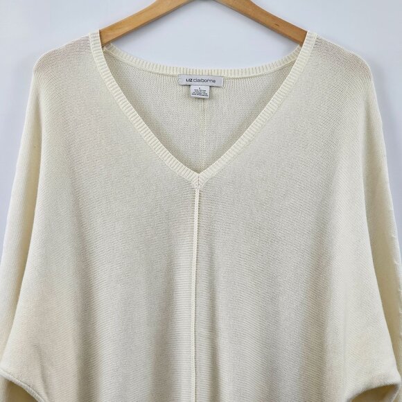 Liz Claiborne Sweater V-Neck Size L Cream Bat Wing Rabbit Hair Quiet Luxury NEW - Picture 7 of 12